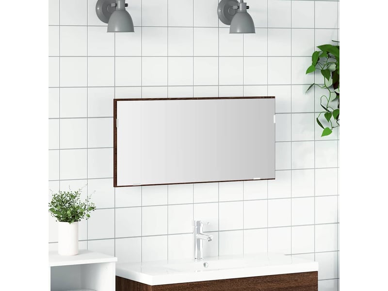  Miroir de salle de bain, miroir de toilette chêne marron 80 x 37 cm verre et bois ingénierie cf62659  - Conforama B