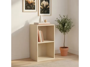 Etagère cube meuble de rangement compact à 2 niches ouvertes, coloris greige - longueur 30 x profondeur 24 x hauteur 54 cm