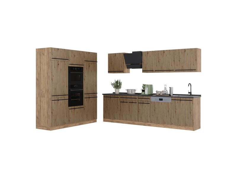  Vicco cuisine, chêne artisanchêne doré, 180cm plan de travail anthracite  - Conforama E