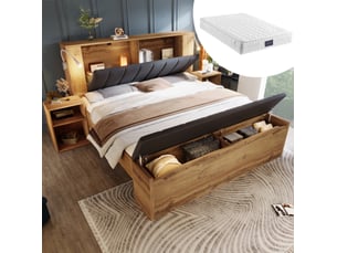 Lit avec rangement 160x200 cm <strong>EVRYAE </strong>  <strong></strong> coloris bois clair