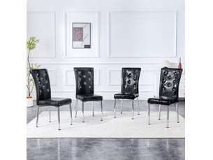 Lot de 4 chaises de salle à manger rembourrées à motif alligator avec boutons cristal, en pvc et métal noir