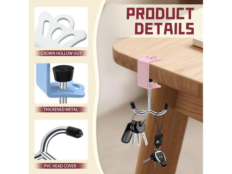  Ensemble de 4 crochets métalliques pour sac à main, sac à dos, casque, parapluie ou sac à placer sous un bureau, multicolore GTR04356 - Conforama C