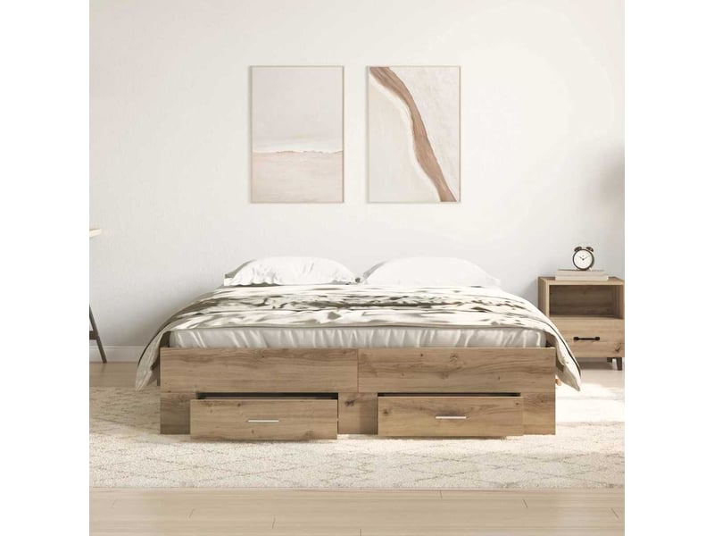 Lit double- lit adulte - cadre de lit chêne artisanal 135 x 190 cm bois d'ingénierie - Conforama B