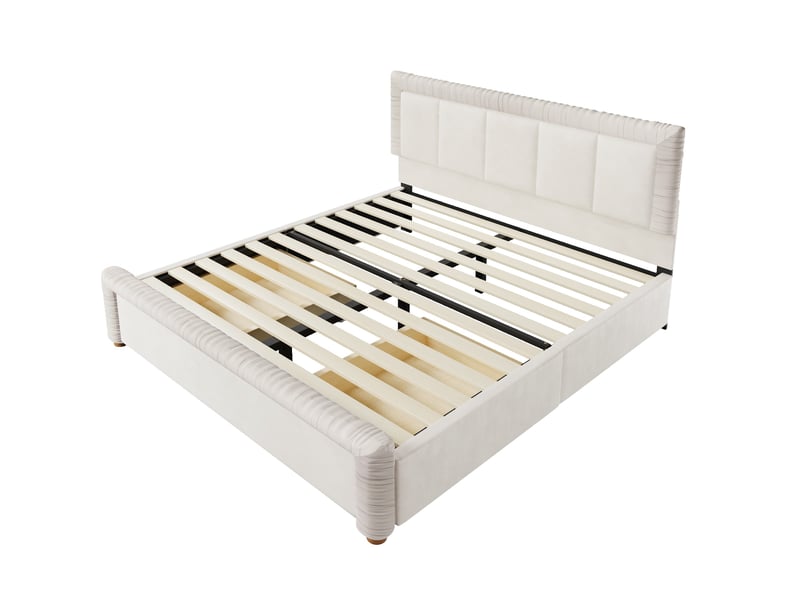  Lit avec tiroirs 180x200 cm, lit double rembourré avec 2 tiroirs de rangement, beige, velours IKSETERA TRADING LTD - Conforama A