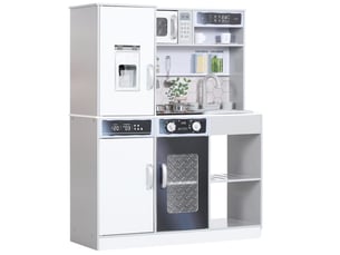 Cuisine jouet pour enfants 80x29,7x100,9 cm avec évier à circuit d'eau, effets lumineux et sonores, bois, blanc