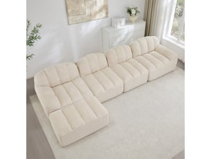 Canapé modulable, canapé 4 places – en tissu, avec pouf, mousse haute densité, blanc, assise profonde