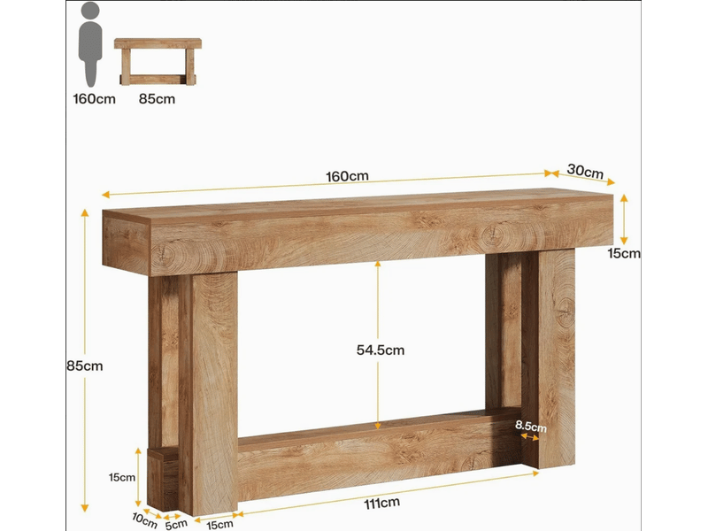  Table console 160x30 cm style vintage à 2 niveaux bois marron  - Conforama D