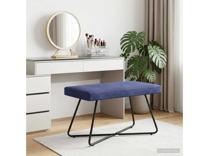  Banc, canapé 2 places bleu police 80x40x45 cm velours  - Conforama B
