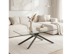Table basse rectangulaire fixe en verre trempé avec piètement en métal noir pour salon moderne 100 × 60 × 46 cm