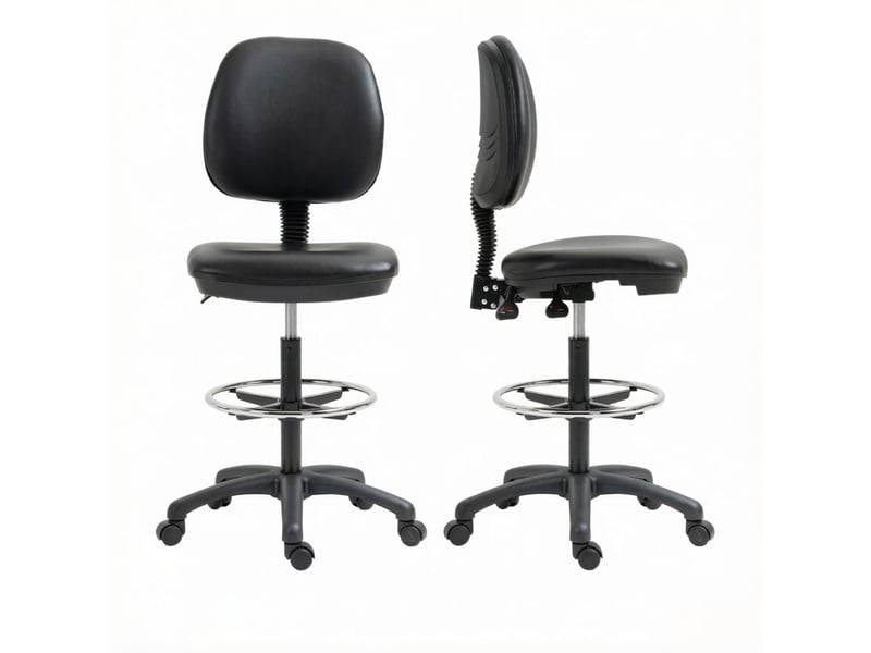  Tabouret de bureau haut pivotant réglable en hauteur avec repose-pieds noir T5828P566720 - Conforama A