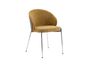 Lot de 2 chaises bois de peuplier teinté noyer. Acier chromé et tissu texturé moutarde - paul