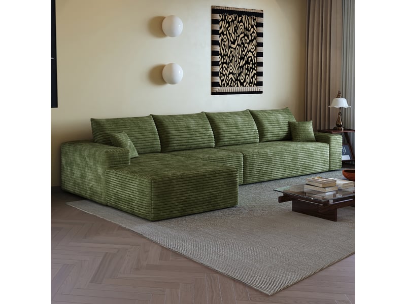  Canapé d'angle modulable vert 4 places avec méridienne - velours côtelé 340 cm - aucun montage requis  - Conforama W
