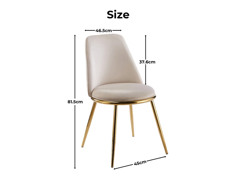  Lot de 5 ensemble table et 4 chaises de salle à manger en velours beige clair et métal doré, style glamour  - Conforama C