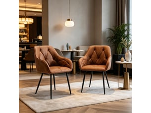 Chaises de salle à manger lot de 2 avec accoudoirs ergonomiques  - simili cuir vintage marron