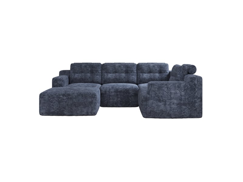  Canapé modulable 252x180x82 cm, sans montage, mousse haute élasticité, canapé salon, assise profonde, chenille, bleu  - Conforama A