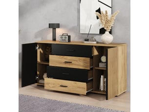 Buffet 2 porte(s) 4 tiroir(s) <strong></strong> <strong>Fay Lum</strong> - 140 cm coloris noir