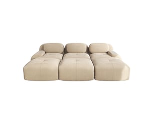 Canapé modulable 3 places 298x178x70 cm, trois poufs, prêt à installer, mousse 32d, velours côtelé, beige