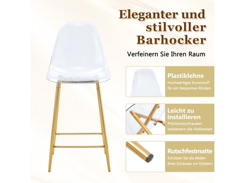 Lot de 2 tabourets de bar,avec piètement métal doré,plastique,transparent  - Conforama E