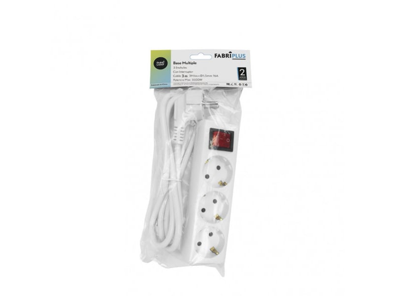 Multiprise fabrilamp alargadera 3 prises avec interrupteur câble 3 m 3500 w blanc 166421330 - Conforama C