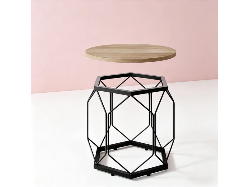  Lot de 2 tables basses rondes 50x50x45 cm et 40x40x36 cm avec plateaux amovibles bois métal gris aspect bois  - Conforama D