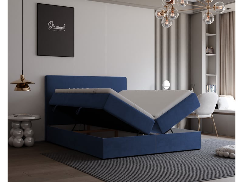 Lit coffre giulia - 160x200 cm - avec matelas et surmatelas - velours dense - bleu marine GIULIA - Conforama C