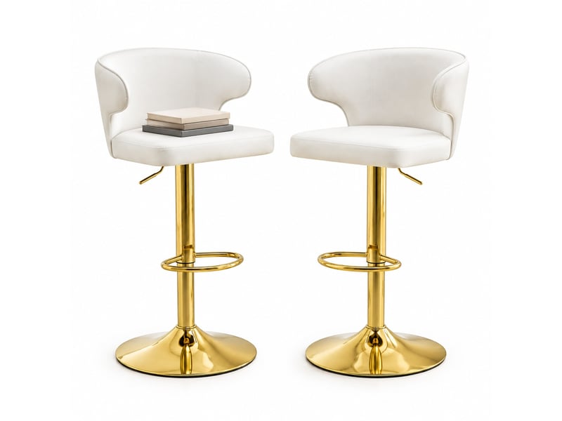  Tabourets de bar lot de 2 réglables et pivotants - lpospi - dossier ergonomique, repose-pieds, pu - blanc  - Conforama A
