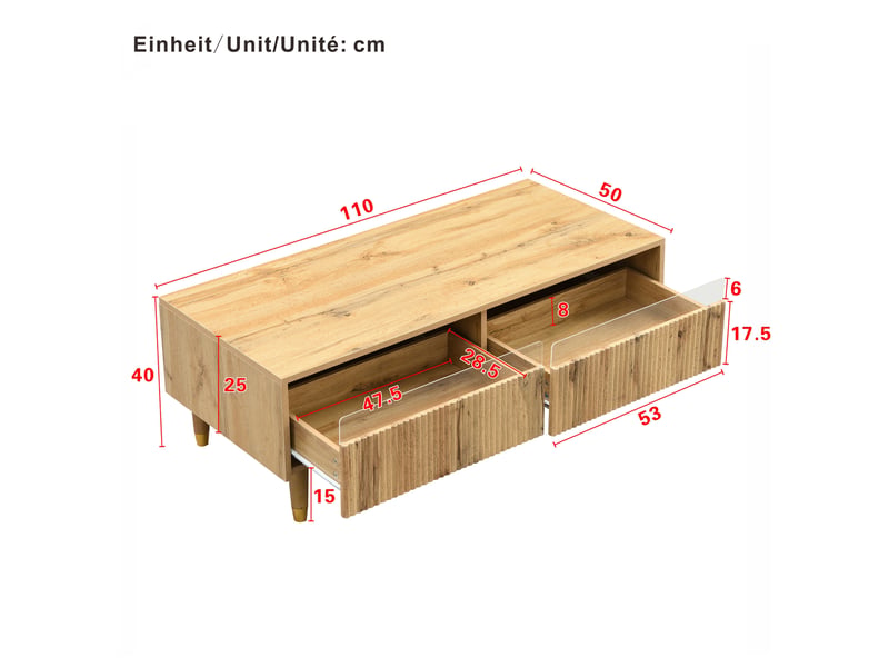  Meuble tv tcqpz 178 x 35 x 45 cm 4 portes led 7 couleurs app bois clair mdf avec table basse 2 tiroirs  - Conforama C