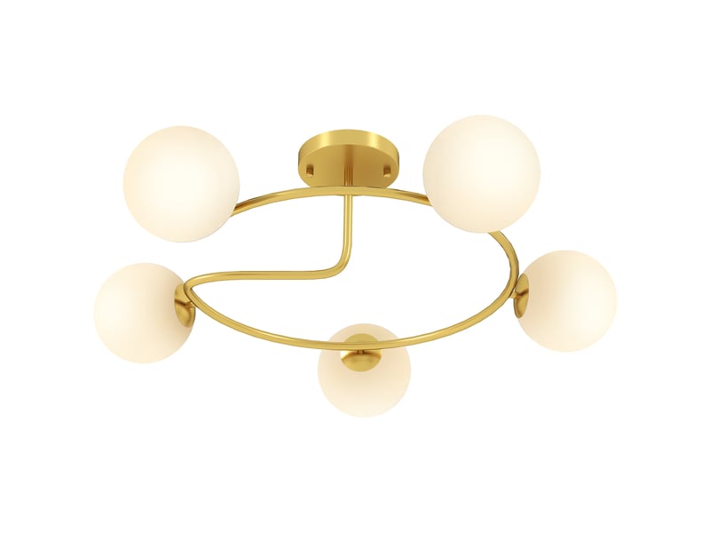  Plafonnier moderne à 5 lumières, anneau doré et globes en verre blanc, culots g9 pour salon et salle à manger, ø 64 cm  - Conforama A