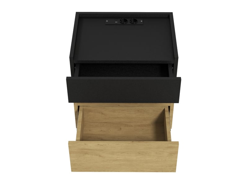  Table de chevet connectée 50x40x50 cm - avec station de charge sans fil, éclairage led et 2 tiroirs – mdf - noir et naturel  - Conforama A