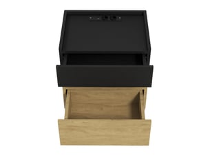 Table de chevet connectée 50x40x50 cm - avec station de charge sans fil, éclairage led et 2 tiroirs – mdf - noir et naturel