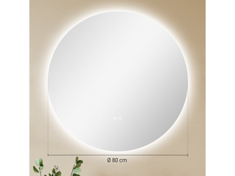 Miroir rond lumineux led de salle de bain ø 80 cm mural avec éclairage interrupteur tactile système antibuée - Conforama C