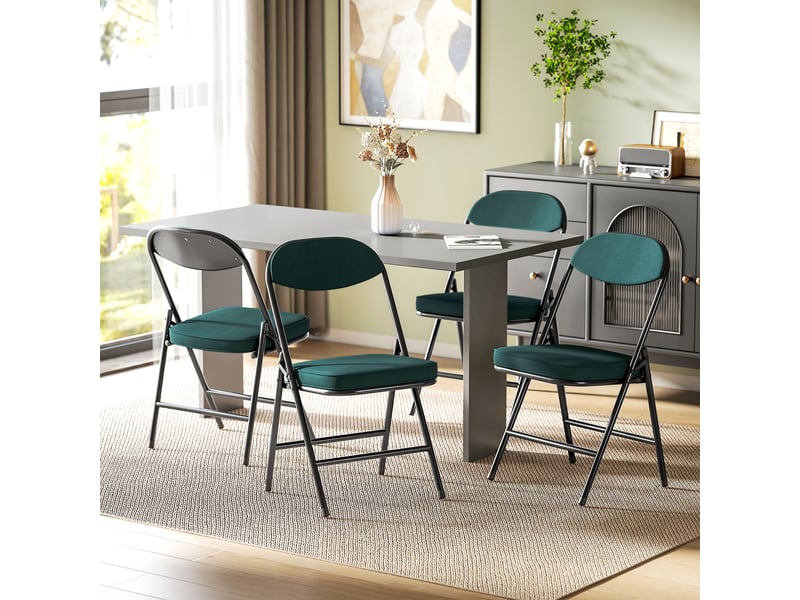  Lot de 4 chaises pliantes chaises de salle à manger portables avec assises et dossiers rembourrés en côtelé velours bleu  - Conforama A