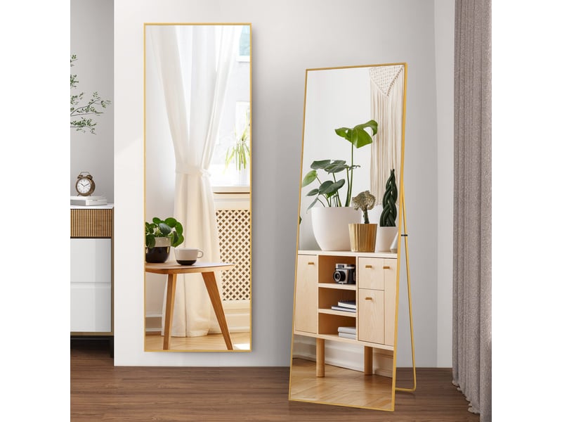  Miroir sur pied 177 x 77cm–miroir carré sur pied-cadre en alliage d’aluminium,idéal pour chambre,dressing,salon–design moderne,doré  - Conforama D