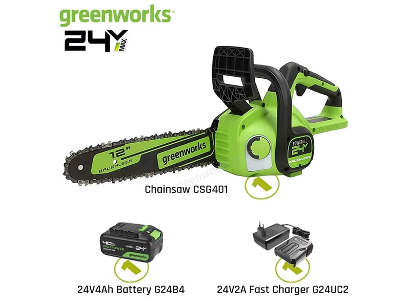  Tronçonneuse compacte sans fil greenworks – 24 v, 30 cm (12 pouces) pour l'élagage des branches compatible avec plus de 12 outils  - Conforama A
