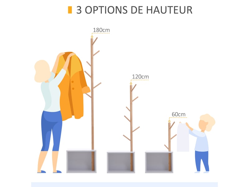 Meuble rangement porte-manteaux 2 en 1 cosy 40l x 30l x 180h cm mdf blanc bois bambou massif - Conforama W