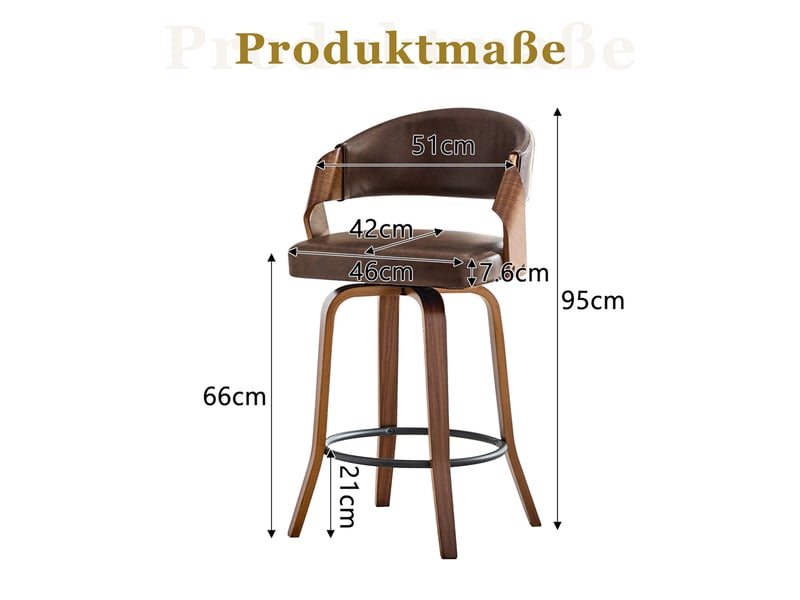  Tabourets de bar 51x42x95 cm lot de 2, tabourets hauts, chaise de bar, dossier rétro, structure bois, assise pu, marron  - Conforama C