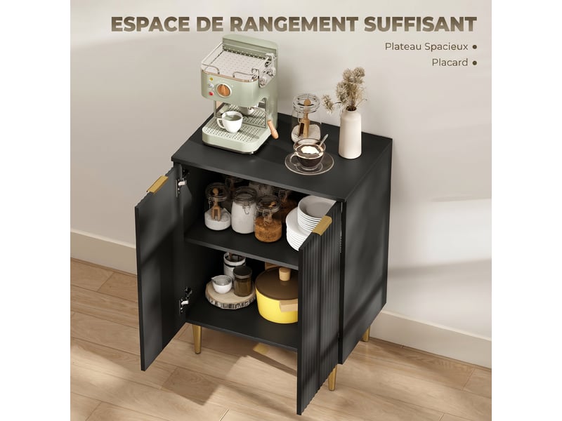  Buffet 2 portes avec étagère réglable en mdf et métal noir 60 x 40 x 80 cm  - Conforama D