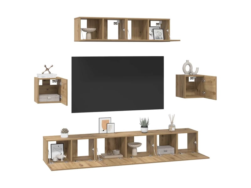  Ensemble meuble tv - banc tv - meuble de rangement 7 pcs chêne artisanal bois d'ingénierie  - Conforama C