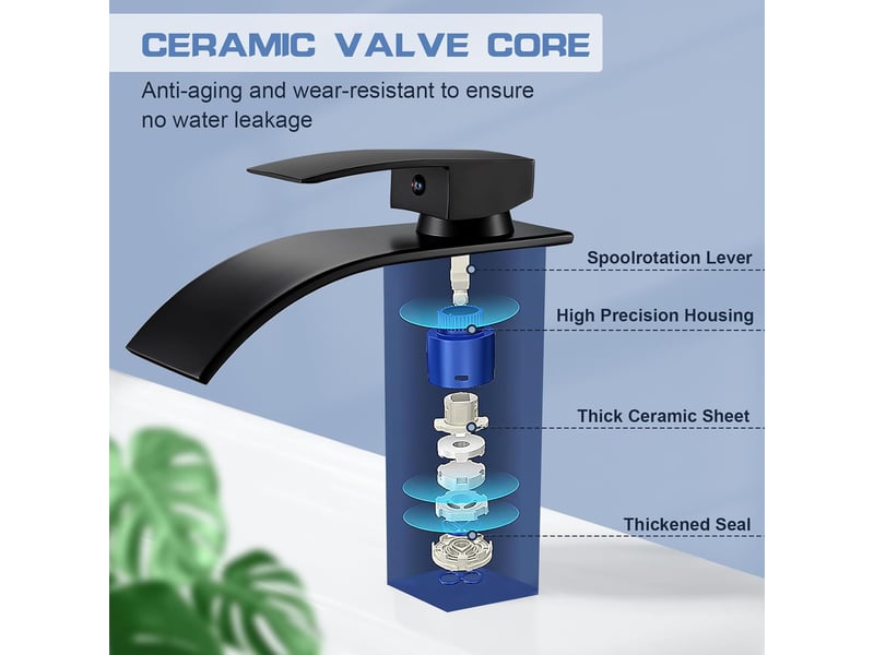  Robinet de lavabo cascade, robinet de salle de bain en acier inoxydable, finition noire, tuyau d'eau inclus HRC0001418TBY - Conforama E