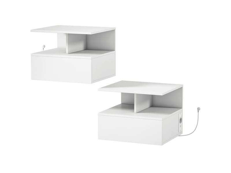  Ensemble de 2 tables de chevet suspendues pour chambre à coucher, 40 x 35 x 30 cm, blanches  - Conforama B