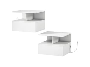 Ensemble de 2 tables de chevet suspendues pour chambre à coucher, 40 x 35 x 30 cm, blanches