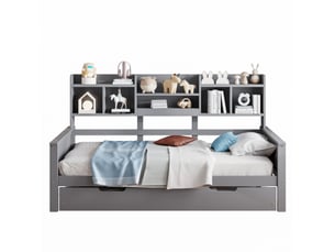 Lit avec rangement 90x190/200 cm MEUBLIV   coloris gris