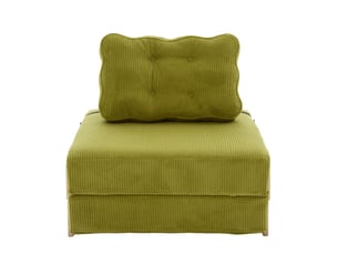 Fauteuil convertible 1 place 90x86x84cm vert olive en velours côtelé, couchage pliant, dossier rembourré et pieds en bois