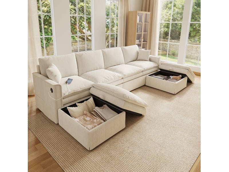 Canapé d'angle modulable 6 places avec 2 poufs de rangement homvra - Conforama D