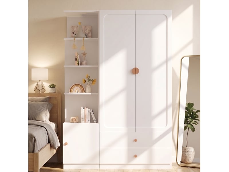  Armoire 135x45x200 cm avec 2 penderies et 2 tiroirs coloris blanc  - Conforama B