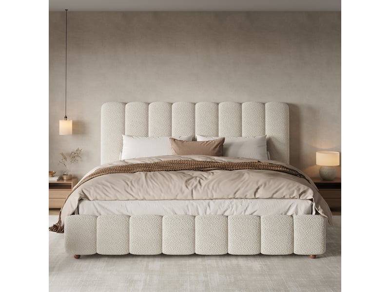  Lit coffre bouclé blanc à tête de lit verticale 180 x 200 cm Fay Lum - Conforama D