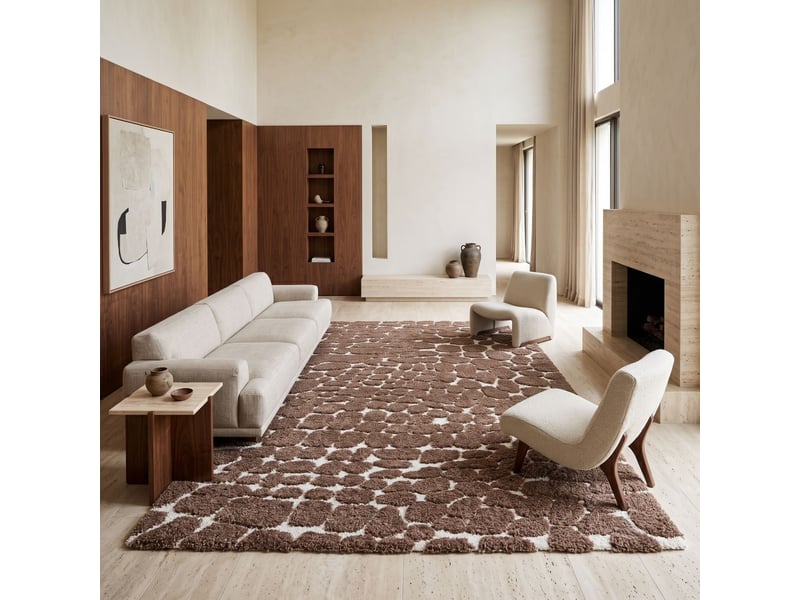  Tapis shaggy doux motif galets marron et écru 120x170  - Conforama A