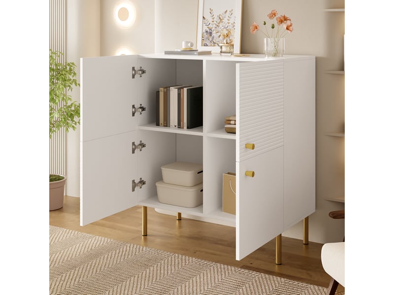 Buffet de rangement en mdf avec poignées en alliage de zinc pour salon 80×36×90 cm blanc - Conforama B