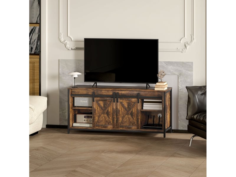  Meuble tv modenvie industriel 120 x 40 x 54 cm marron avec portes coulissantes  - Conforama D