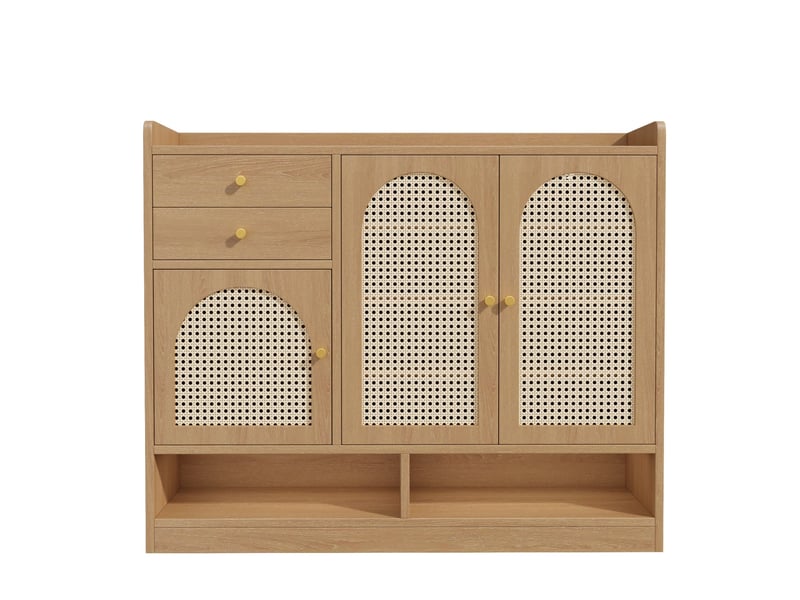 Meuble à chaussures 3 portes, 2 tiroirs et led 120x35x100 cm naturel - Conforama E